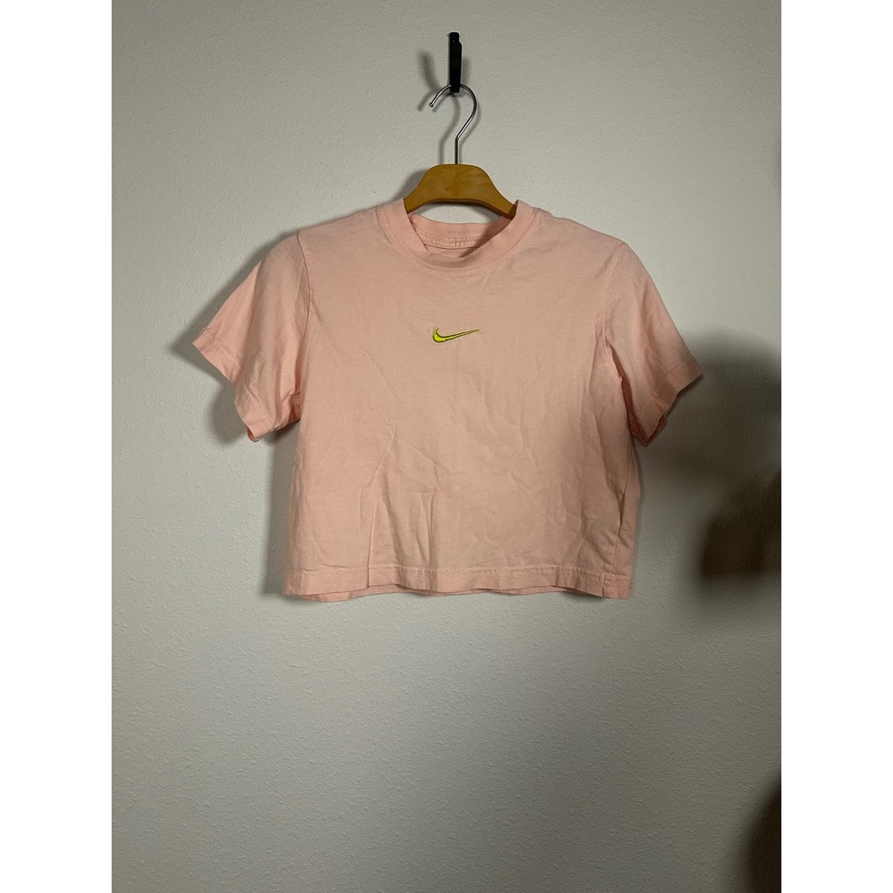 Nike Sportswear Women's Pink Green Cropped T Shirt Tee Loose Fit Small